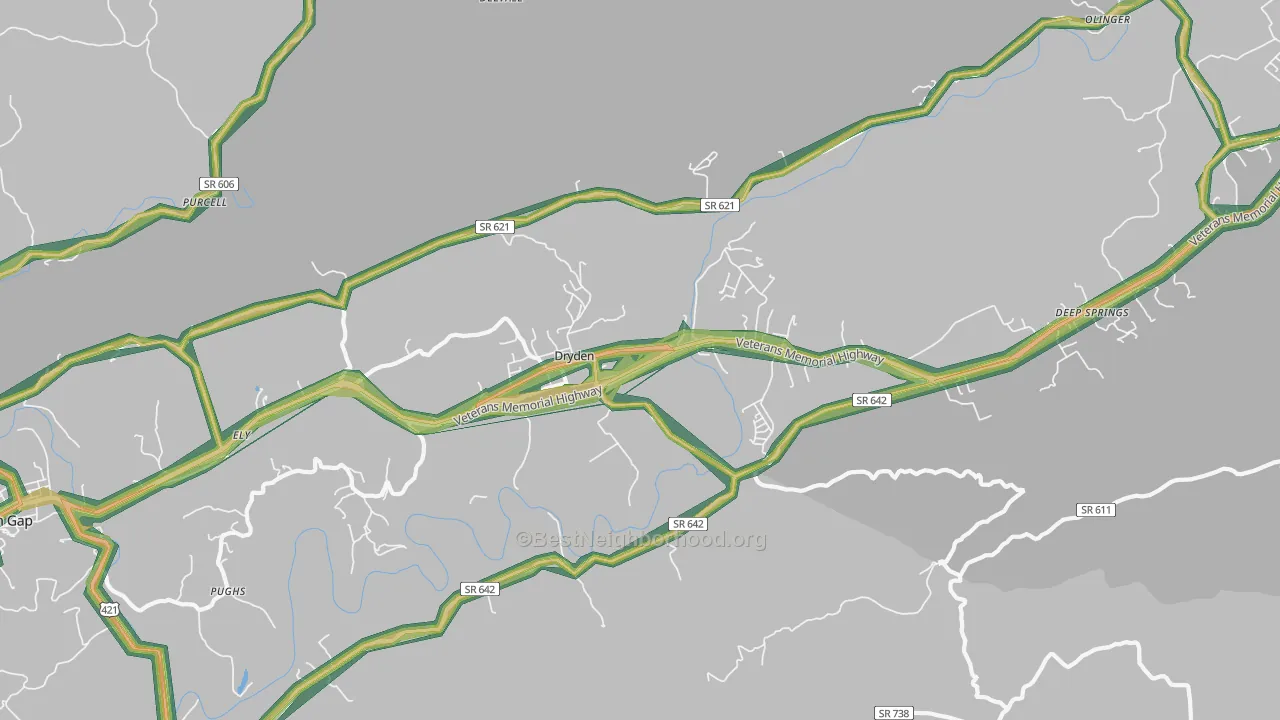 Dryden, VA Map of Noise Levels in Dryden