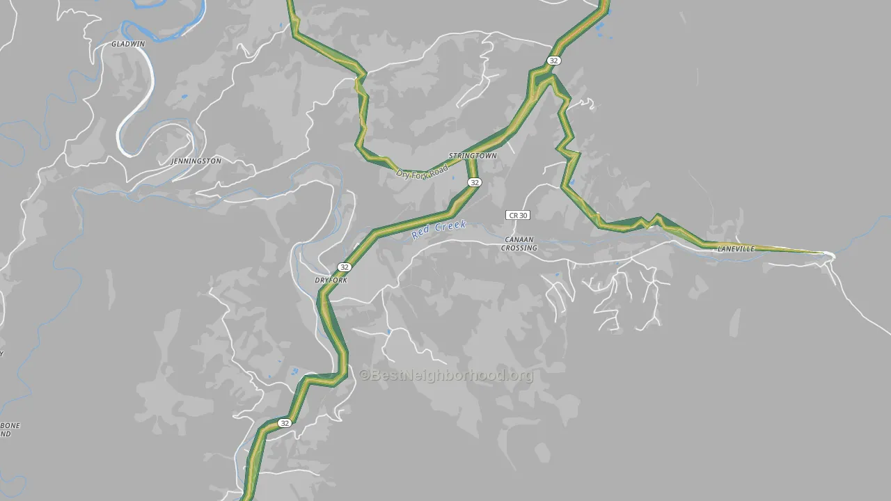 Dryfork, WV Map of Noise Levels in Dryfork