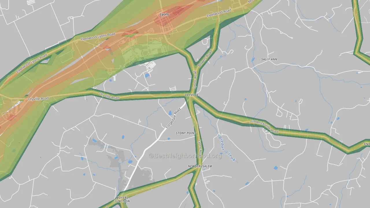 Dryville, PA Map of Noise Levels in Dryville