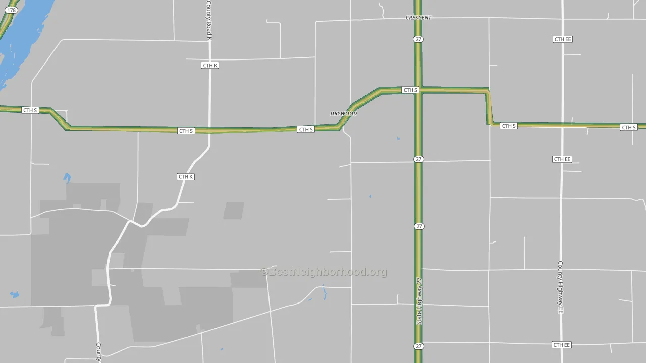 Drywood, WI Map of Noise Levels in Drywood