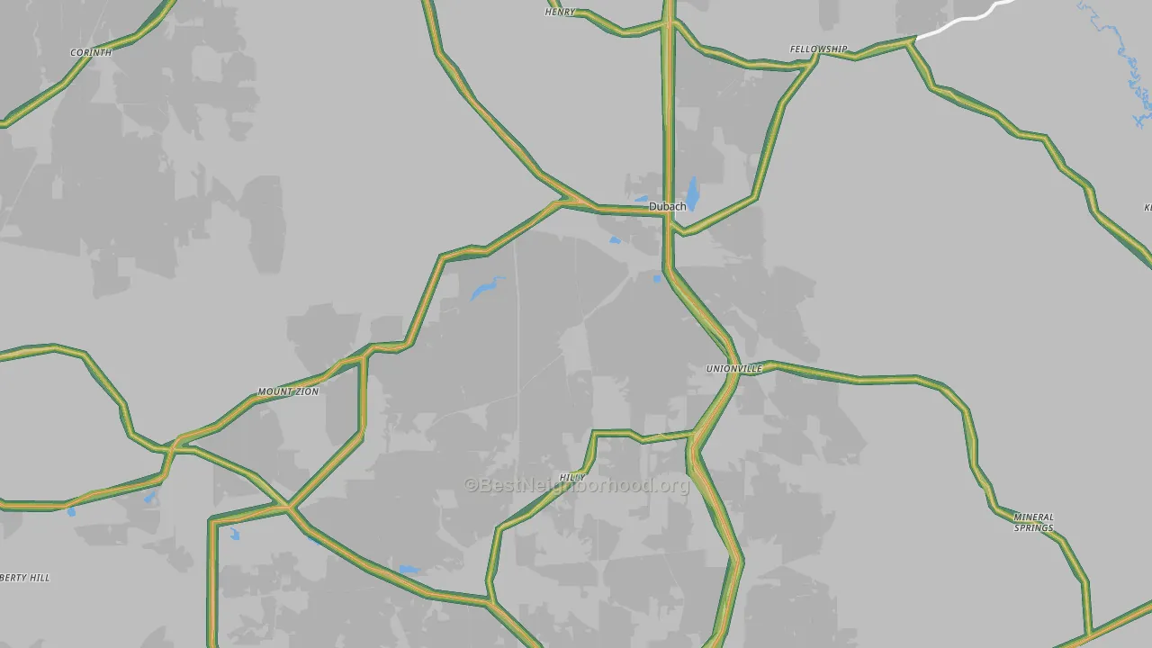 Dubach, LA Map of Noise Levels in Dubach
