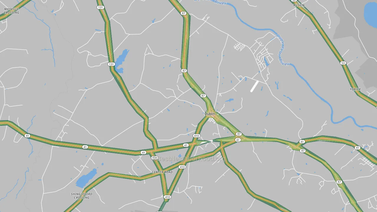 Dublin, NC Map of Noise Levels in Dublin
