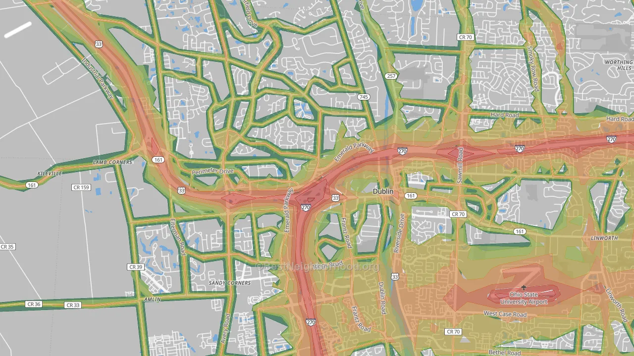 Dublin, OH Map of Noise Levels in Dublin