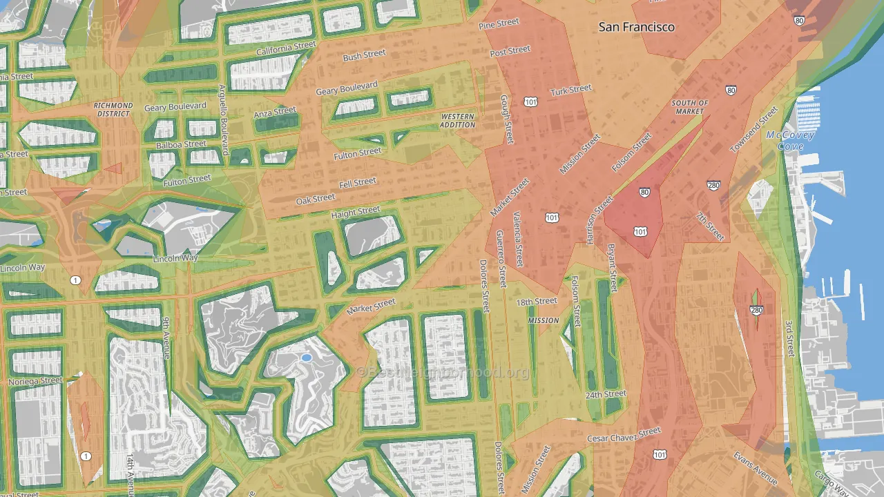 Duboce Triangle, San Francisco, CA Map of Noise Levels in Duboce Triangle