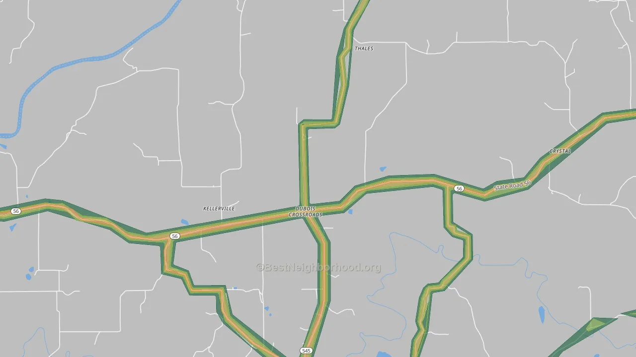 Dubois Crossroads, IN Map of Noise Levels in Dubois Crossroads