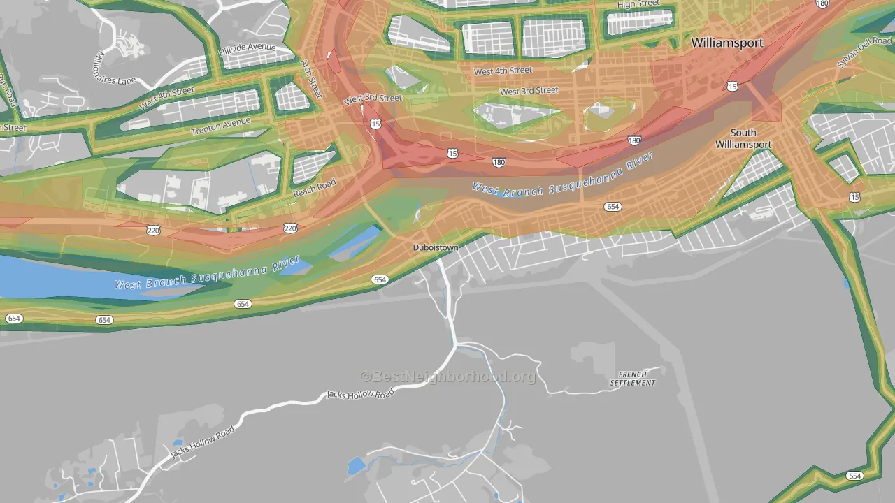 Duboistown, PA Map of Noise Levels in Duboistown