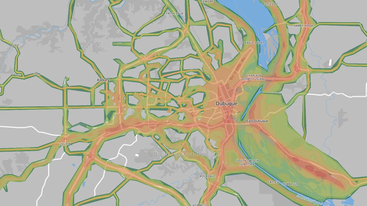 Dubuque, IA Map of Noise Levels in Dubuque