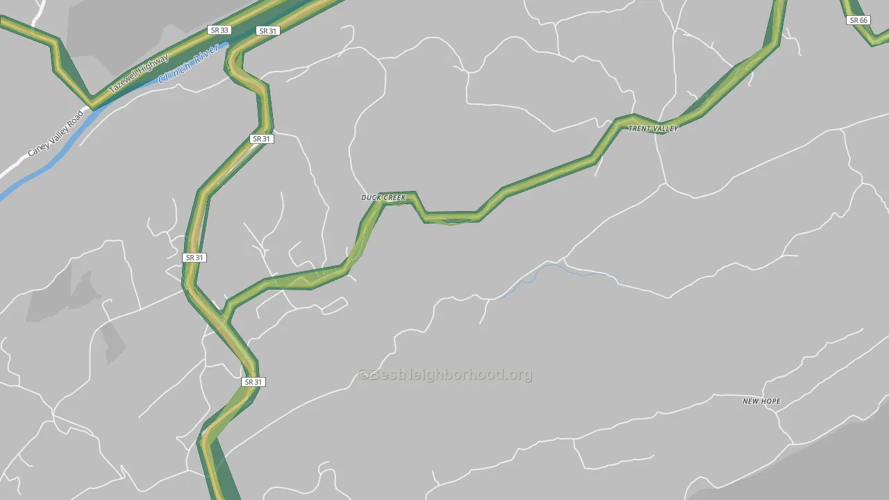 Duck Creek, TN Map of Noise Levels in Duck Creek