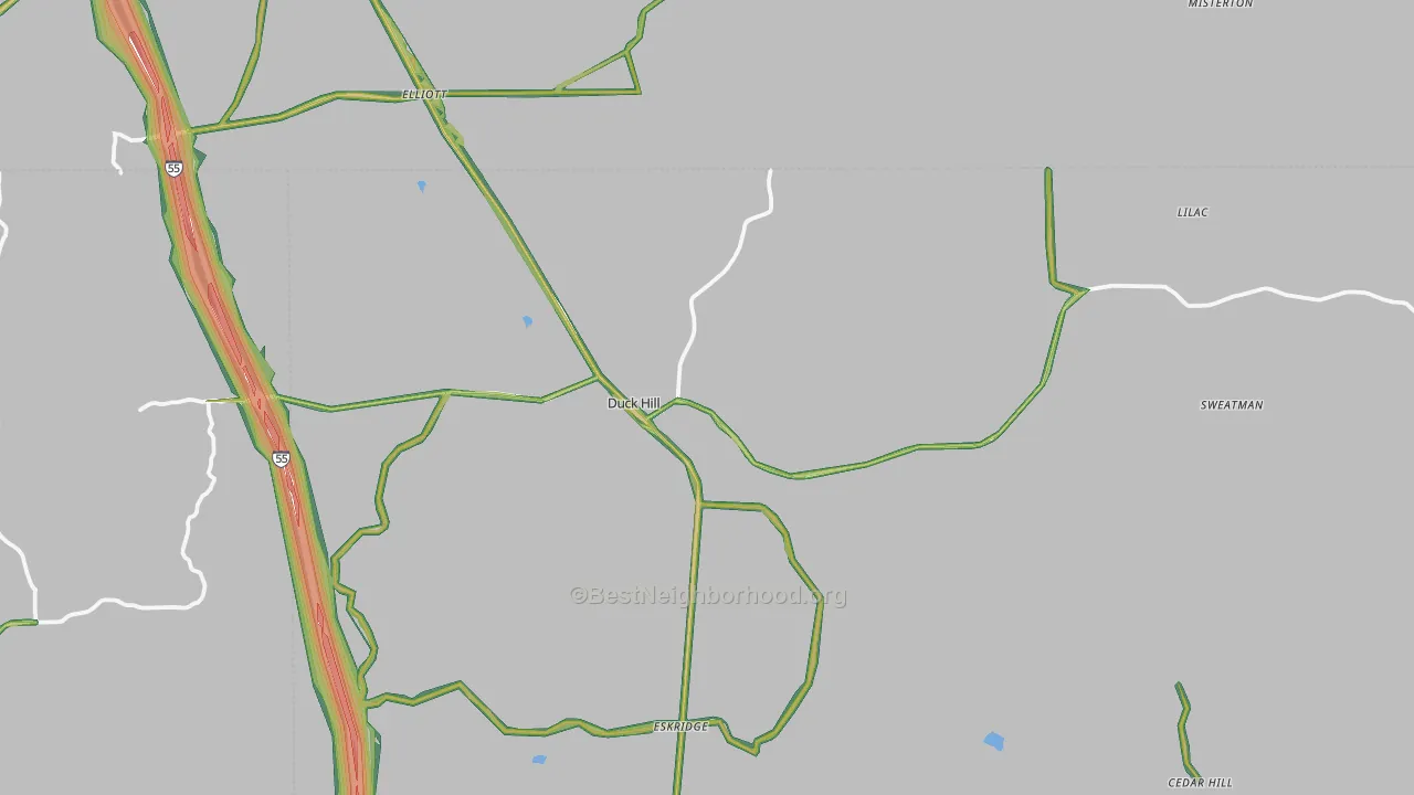 Duck Hill, MS Map of Noise Levels in Duck Hill