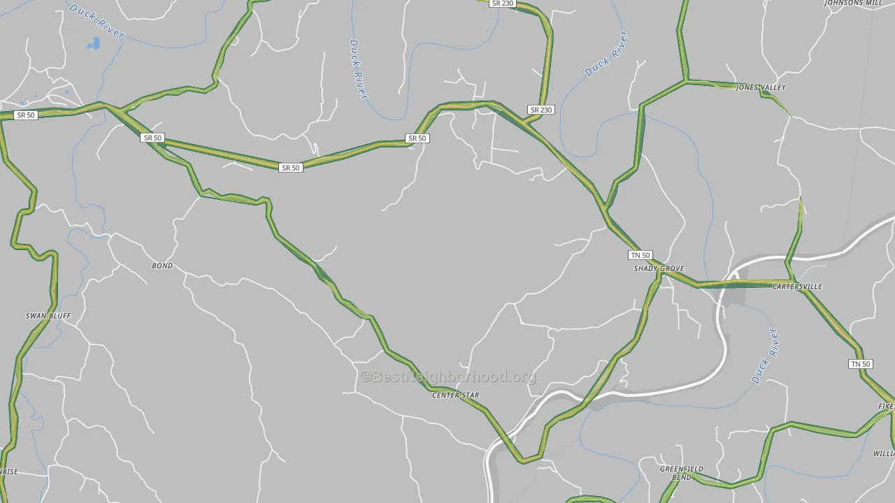Duck River, TN Map of Noise Levels in Duck River