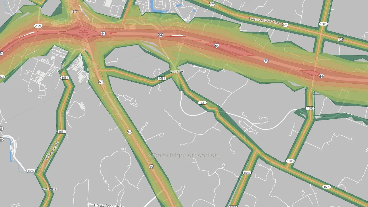 Duckers, KY Map of Noise Levels in Duckers