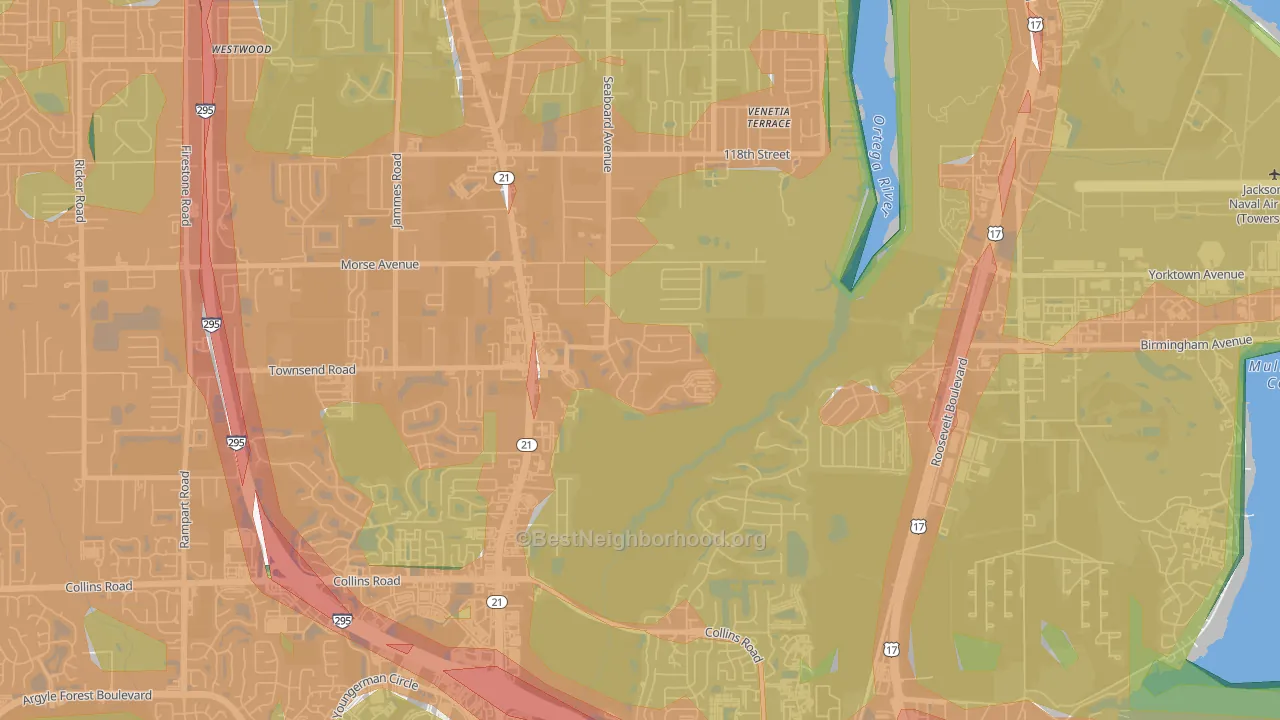 Duclay Forest, Jacksonville, FL Map of Noise Levels in Duclay Forest
