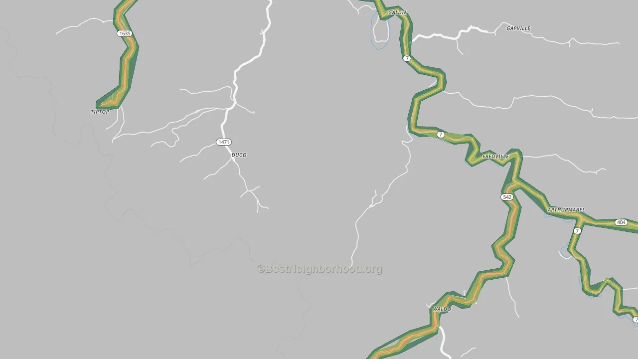 Duco, KY Map of Noise Levels in Duco