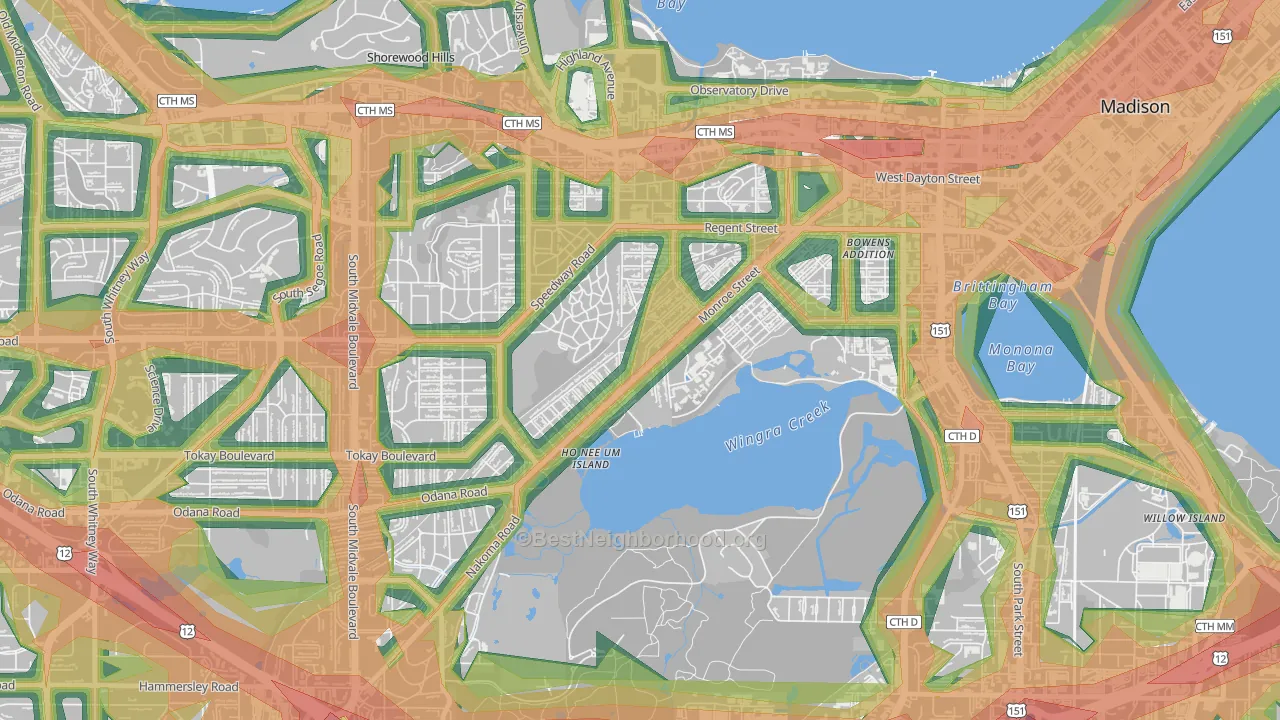Dudgeon-Monroe, Madison, WI Map of Noise Levels in Dudgeon-Monroe