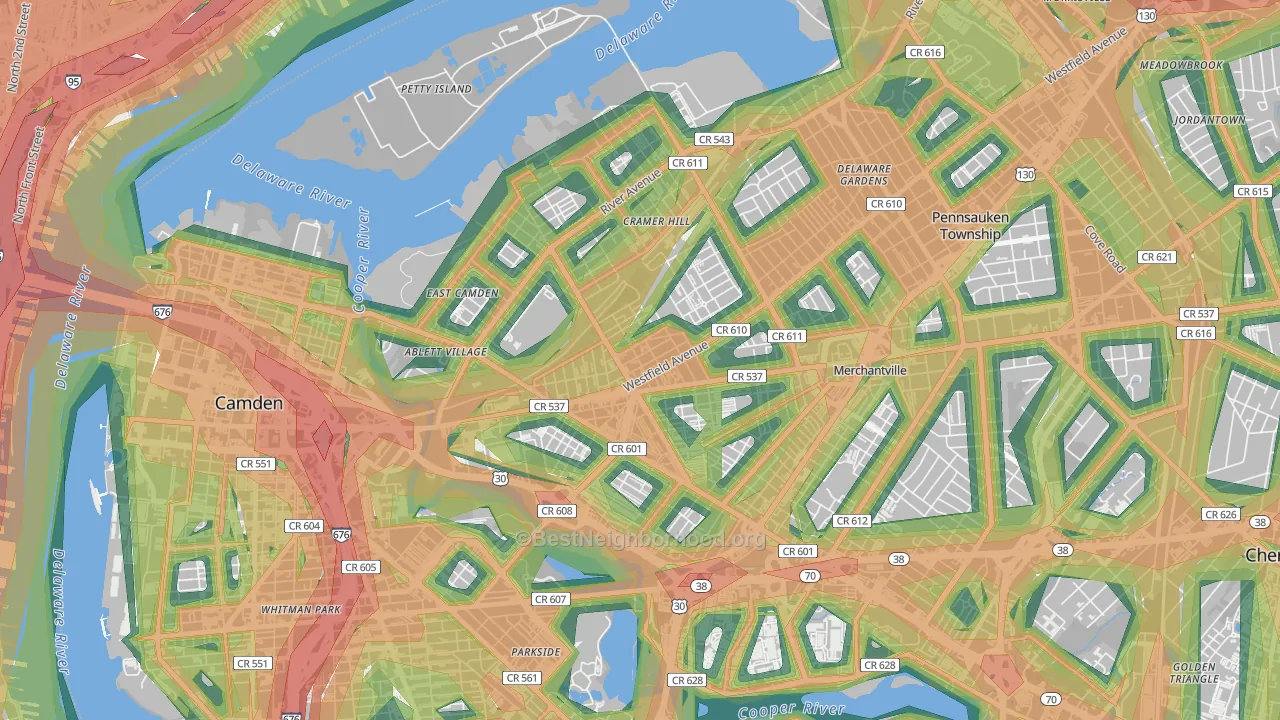 Dudley, Camden, NJ Map of Noise Levels in Dudley