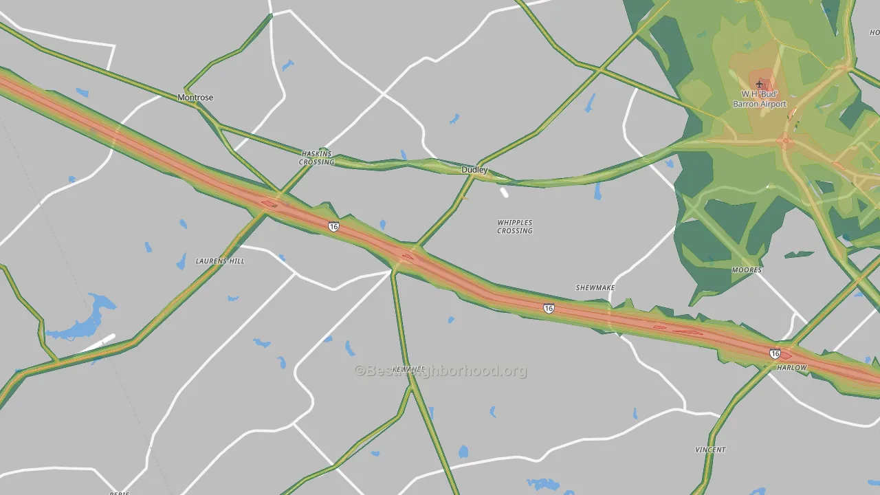 Dudley, GA Map of Noise Levels in Dudley