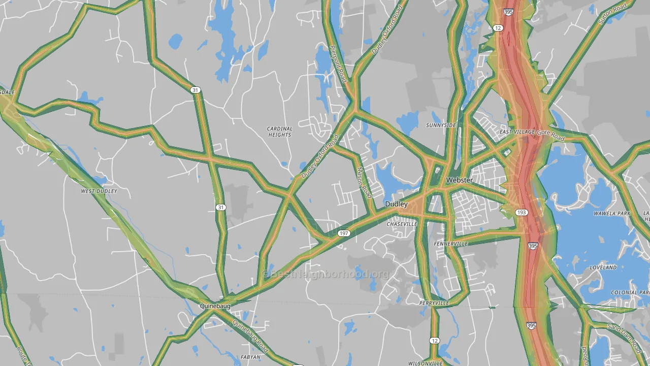 Dudley, MA Map of Noise Levels in Dudley