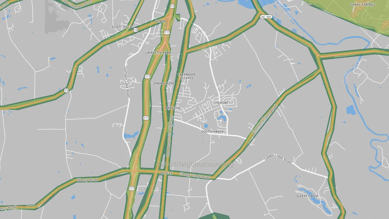Dudley, NC Map of Noise Levels in Dudley
