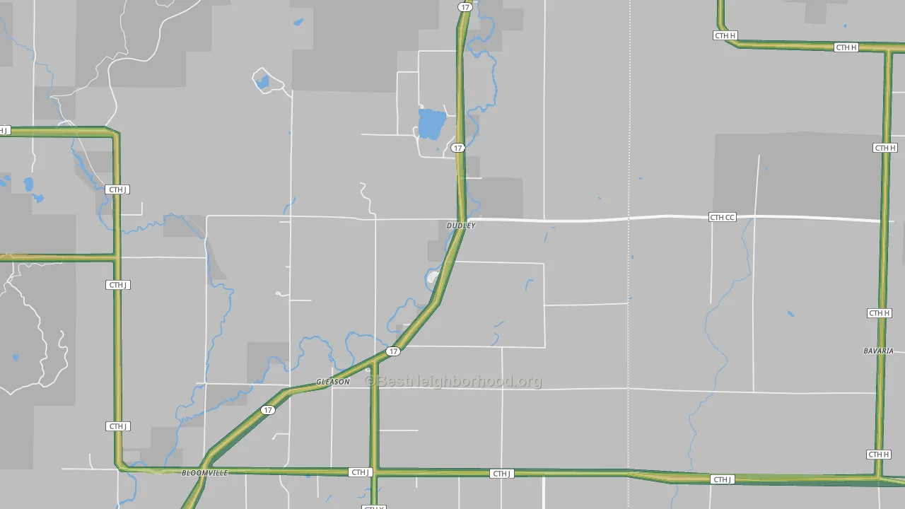 Dudley, WI Map of Noise Levels in Dudley