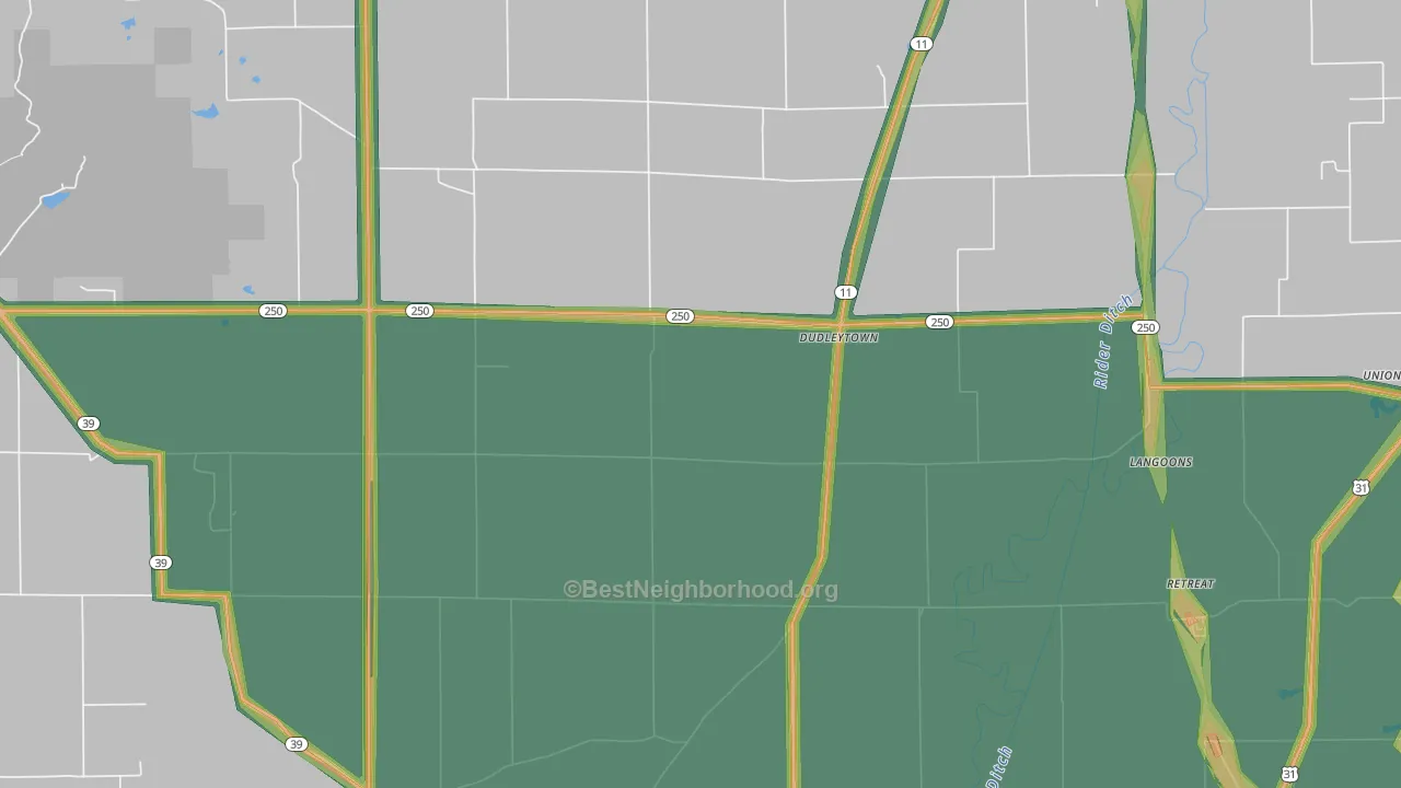 Dudleytown, IN Map of Noise Levels in Dudleytown