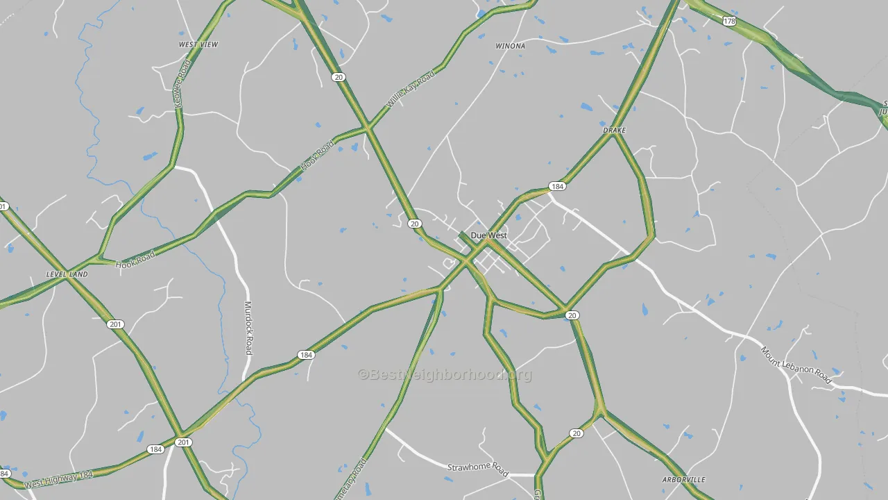 Due West, SC Map of Noise Levels in Due West