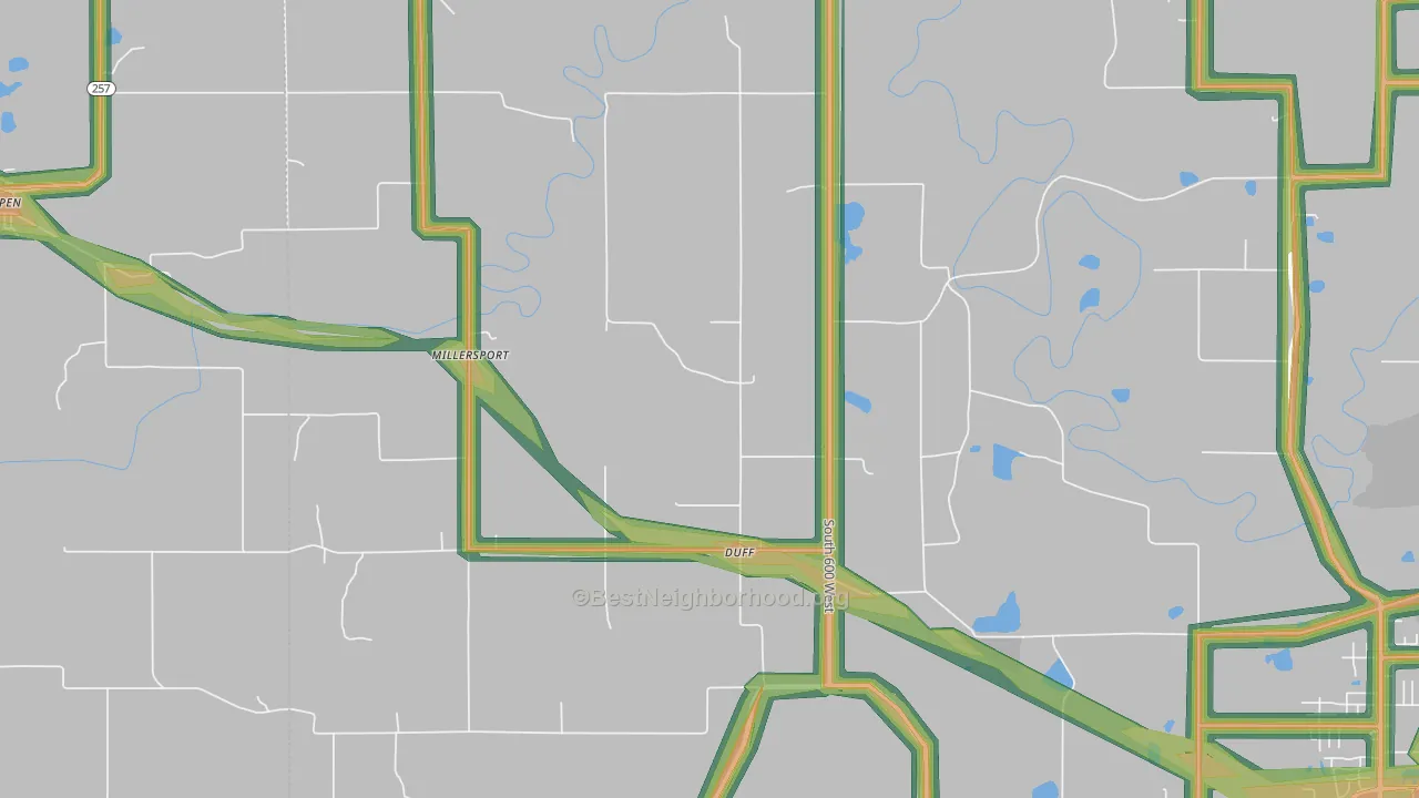 Duff, IN Map of Noise Levels in Duff