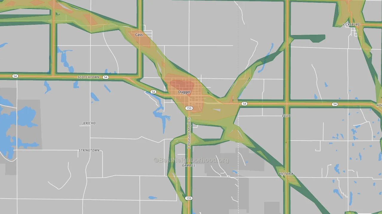 Dugger, IN Map of Noise Levels in Dugger