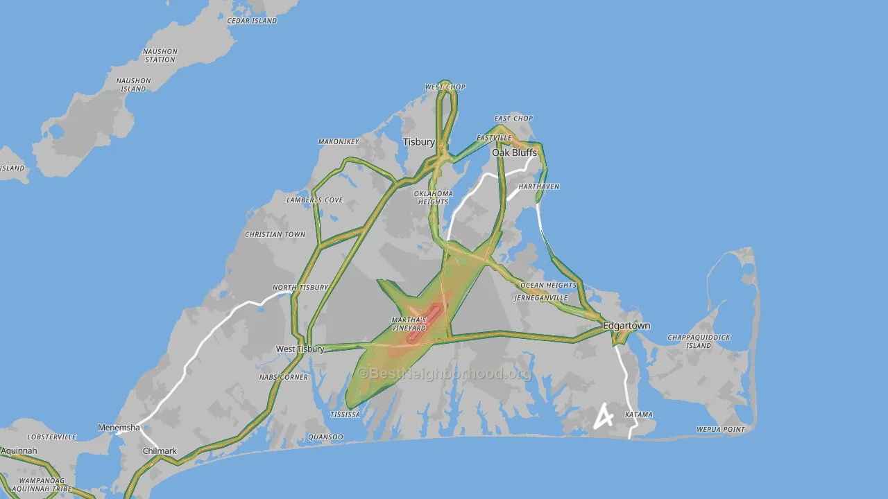 Dukes County, MA Map of Noise Levels in Dukes County