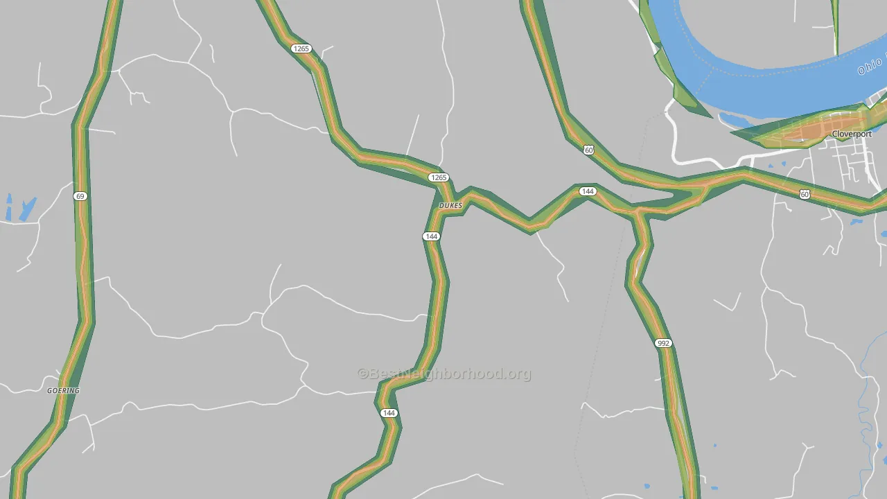 Dukes, KY Map of Noise Levels in Dukes