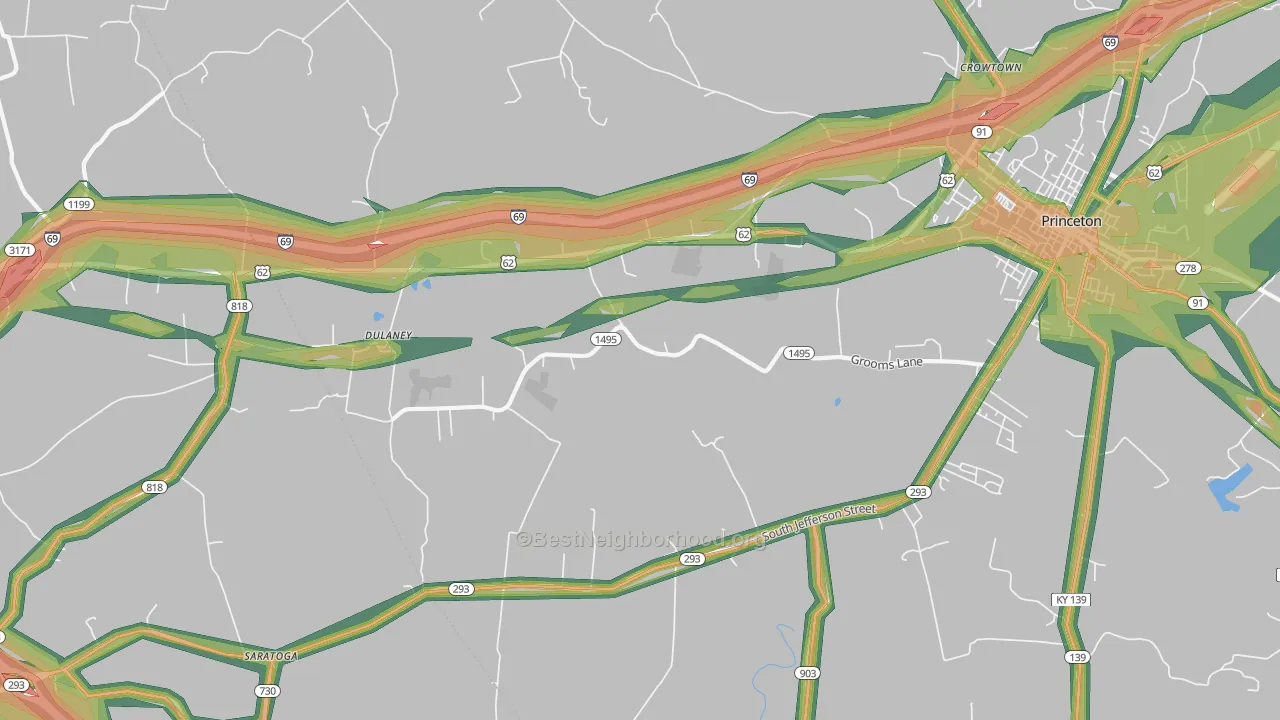 Dulaney, KY Map of Noise Levels in Dulaney