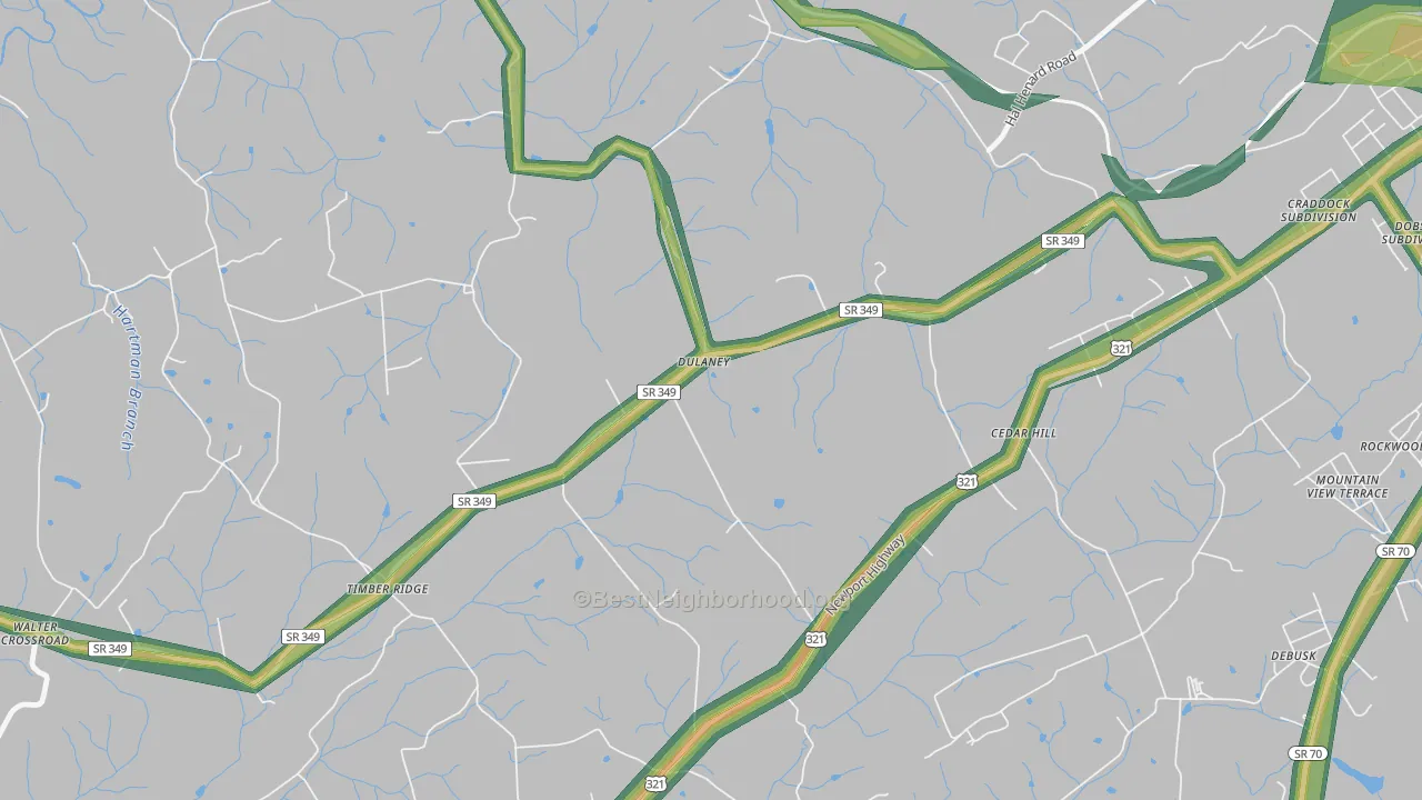 Dulaney, TN Map of Noise Levels in Dulaney