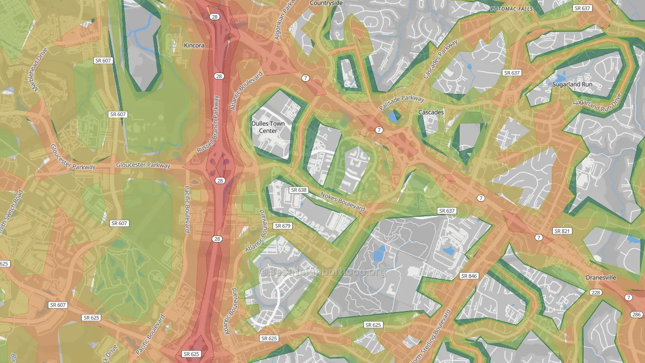 Dulles Town Center, VA Map of Noise Levels in Dulles Town Center
