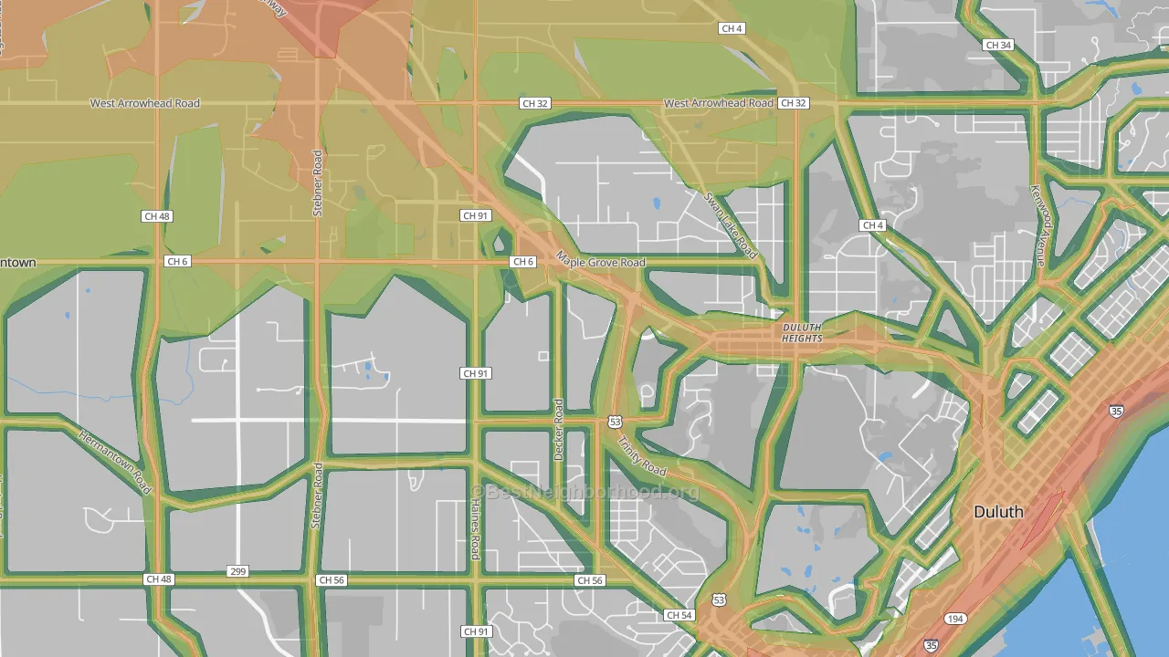 Duluth Heights, Duluth, MN Map of Noise Levels in Duluth Heights