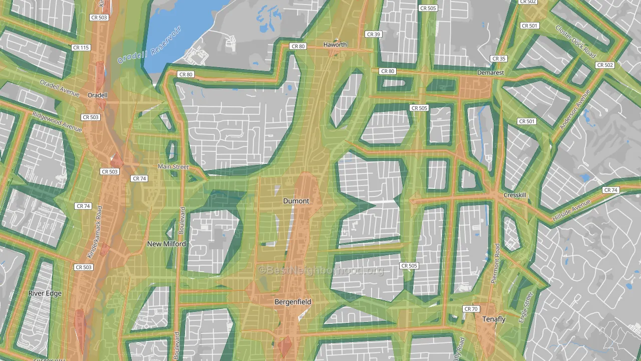 Dumont, NJ Map of Noise Levels in Dumont