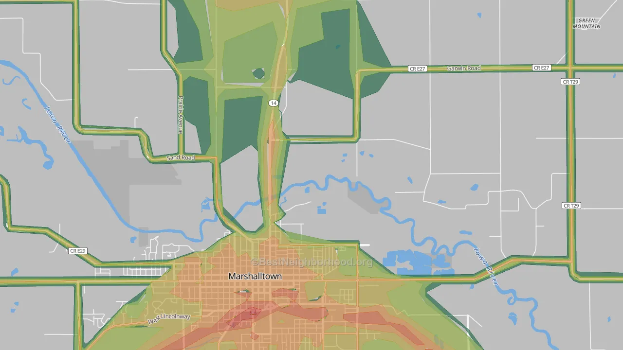Dunbar, IA Map of Noise Levels in Dunbar