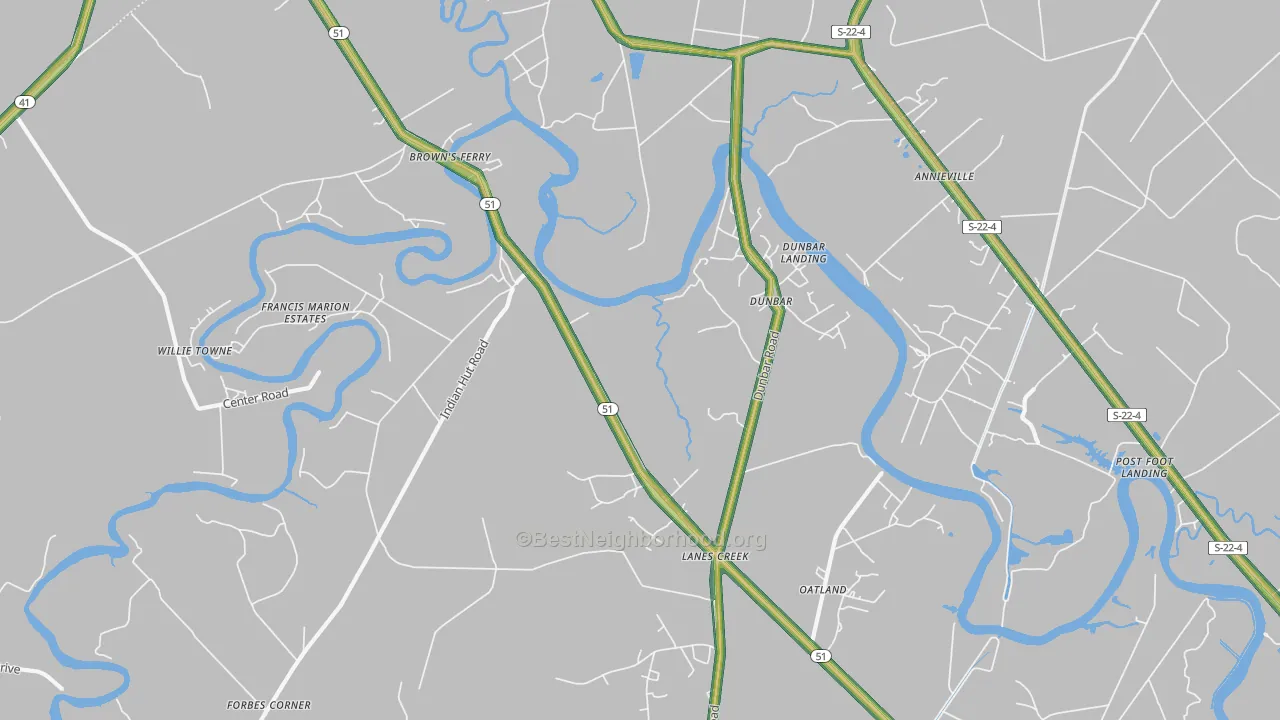 Dunbar, SC Map of Noise Levels in Dunbar