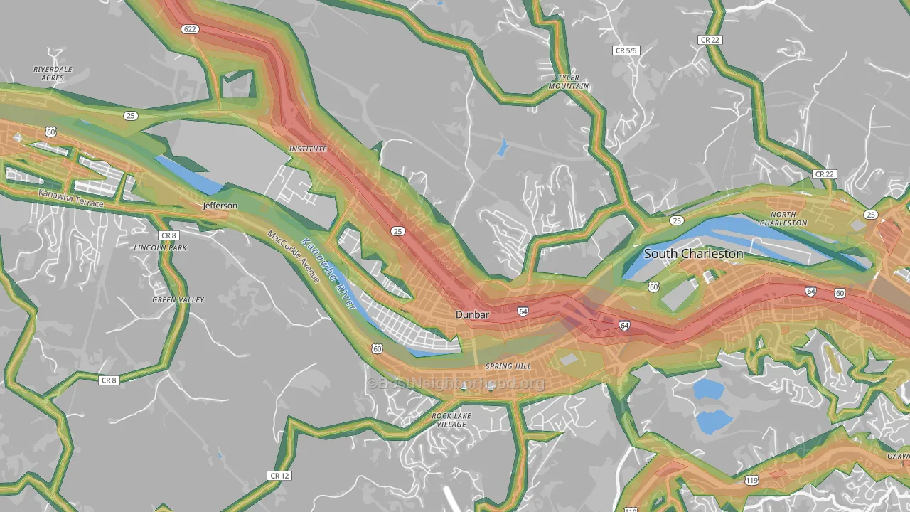 Dunbar, WV Map of Noise Levels in Dunbar