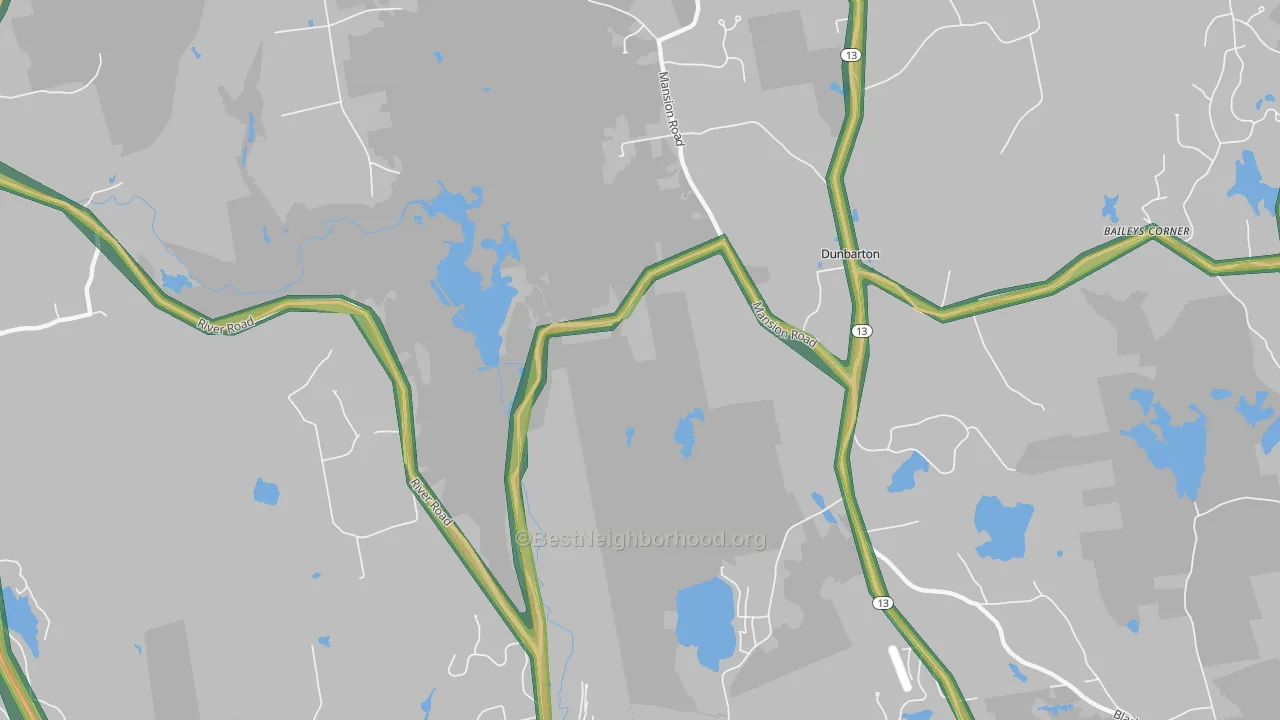 Dunbarton Center, NH Map of Noise Levels in Dunbarton Center