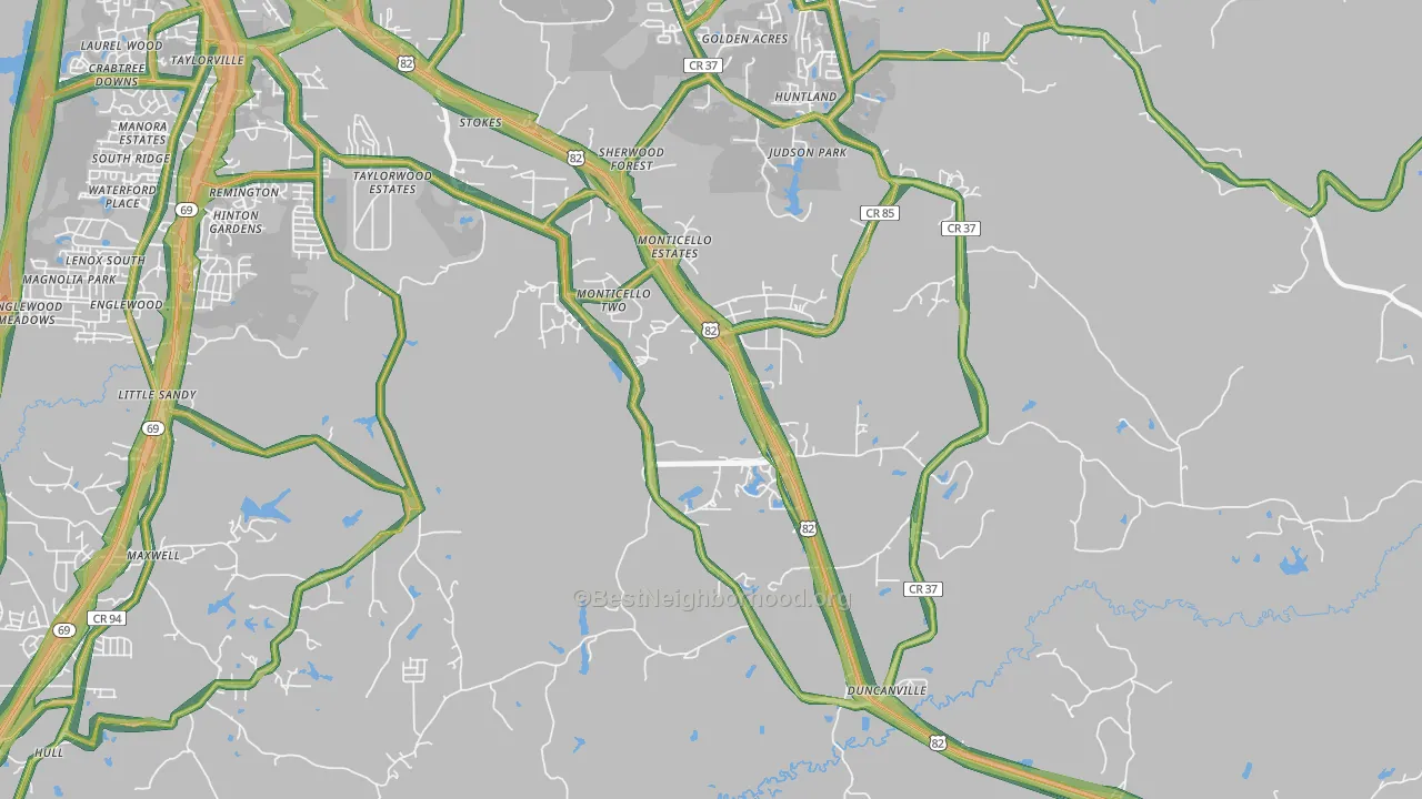 Duncanville, AL Map of Noise Levels in Duncanville
