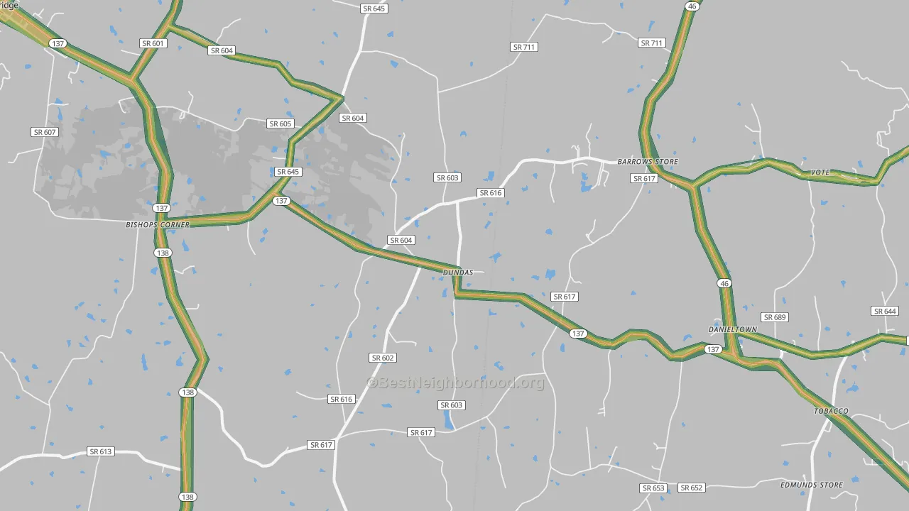 Dundas, VA Map of Noise Levels in Dundas