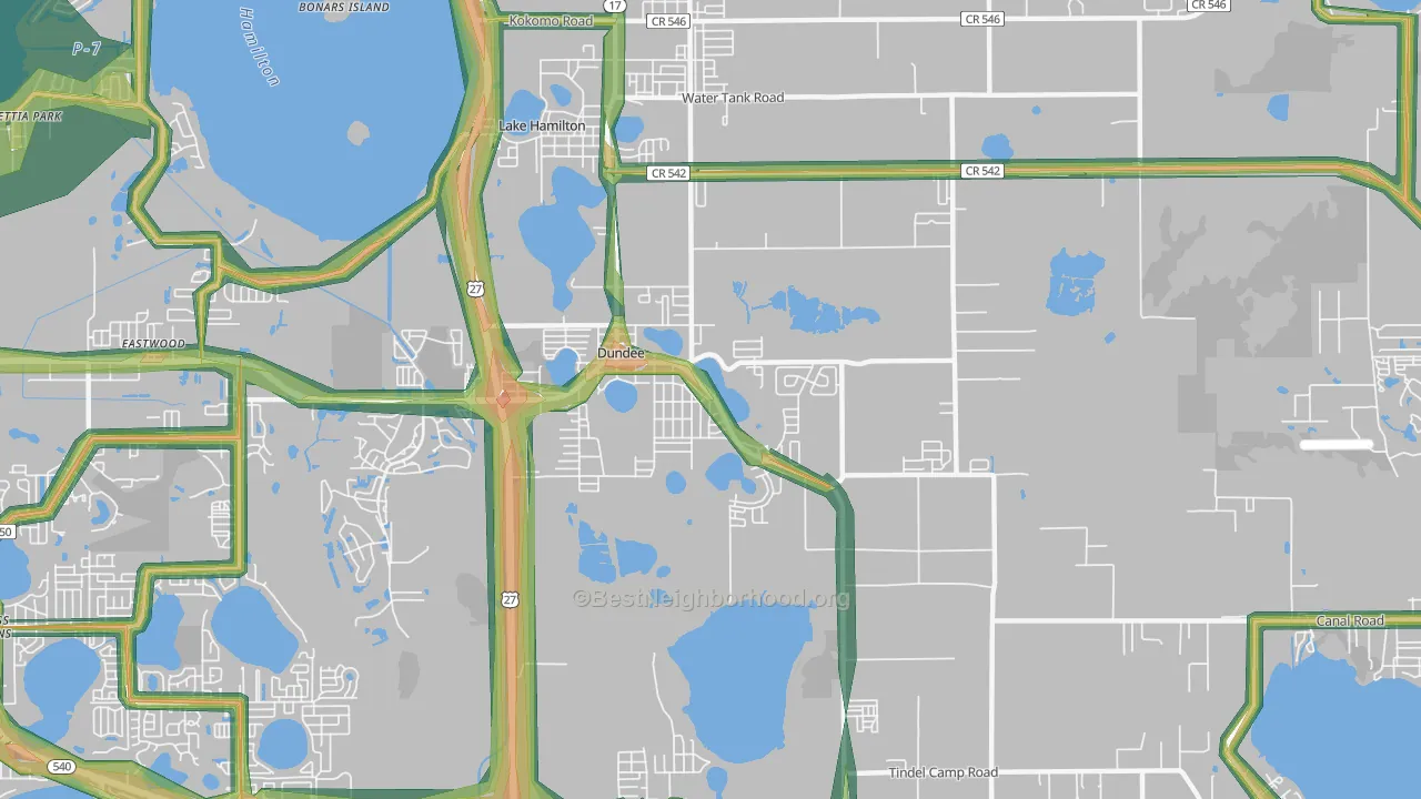 Dundee, FL Map of Noise Levels in Dundee
