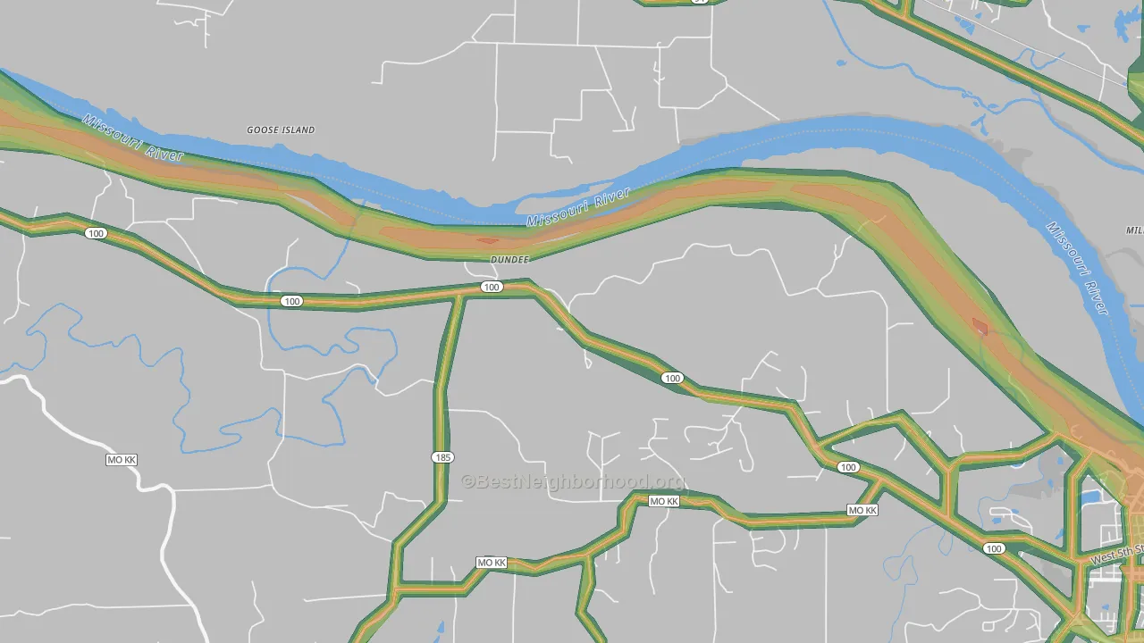 Dundee, MO Map of Noise Levels in Dundee