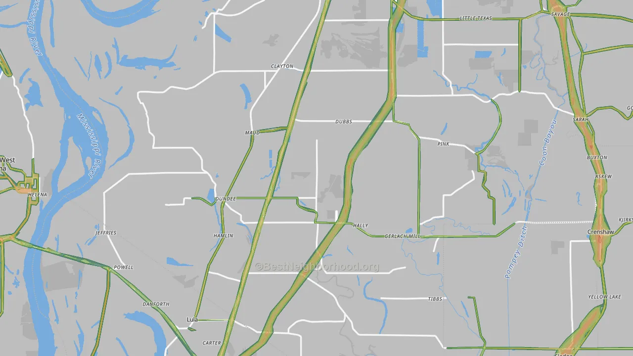 Dundee, MS Map of Noise Levels in Dundee