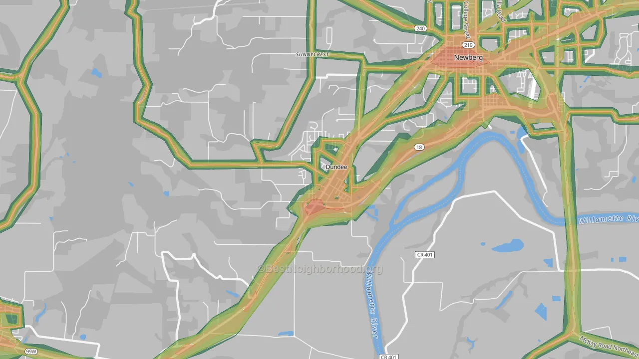 Dundee, OR Map of Noise Levels in Dundee
