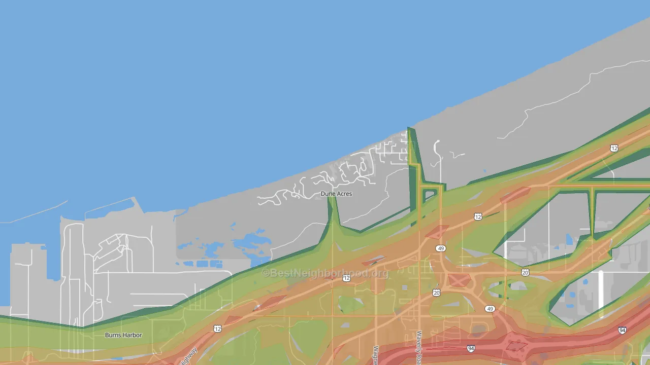 Dune Acres, IN Map of Noise Levels in Dune Acres