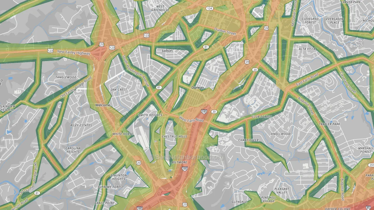 Dunean, SC Map of Noise Levels in Dunean