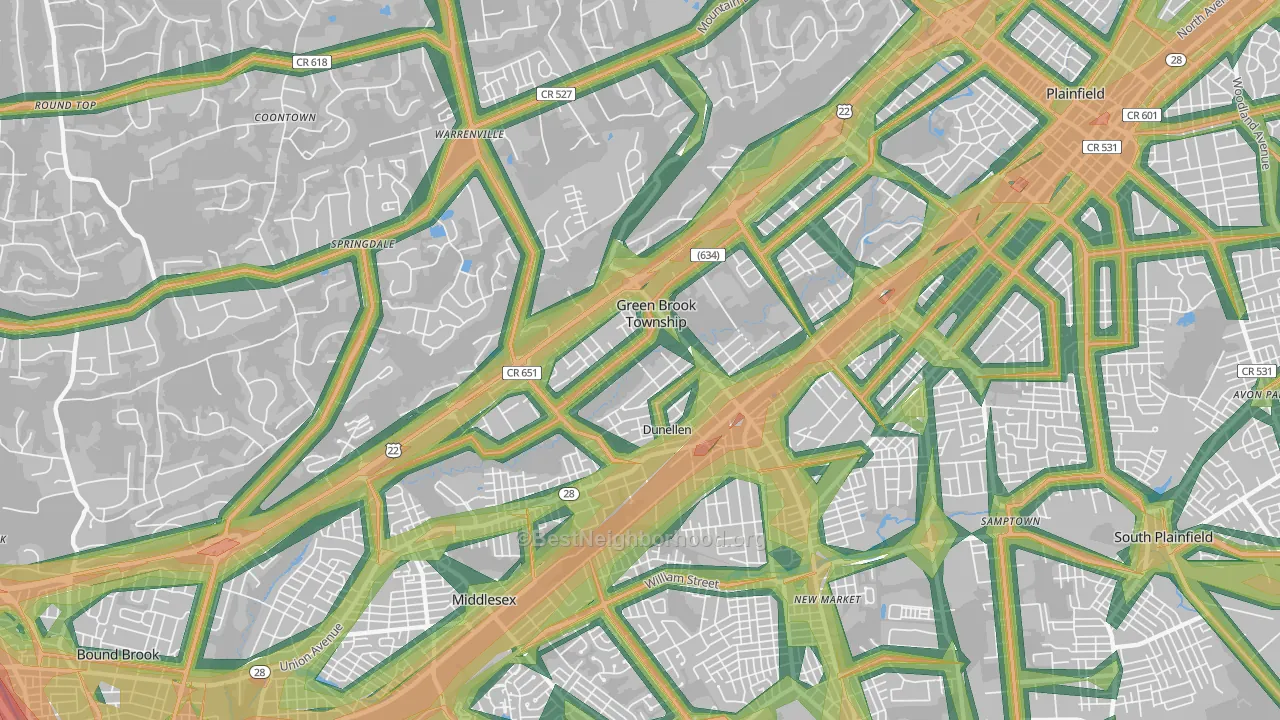 Dunellen, NJ Map of Noise Levels in Dunellen