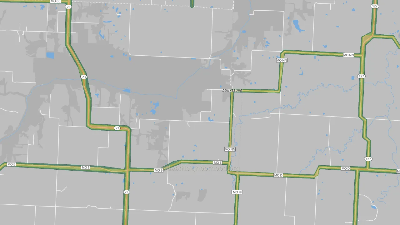 Dunksburg, MO Map of Noise Levels in Dunksburg
