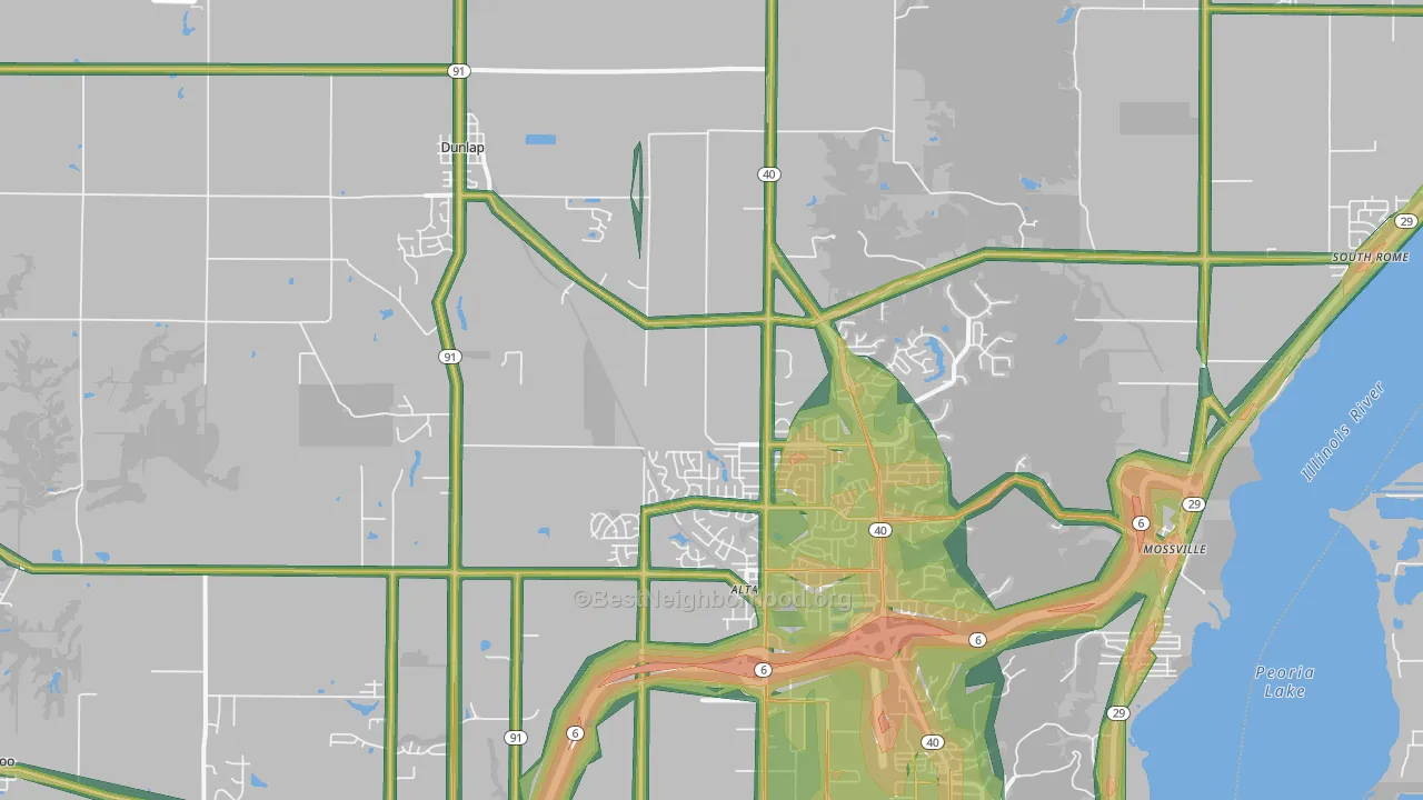 Dunlap, IL Map of Noise Levels in Dunlap
