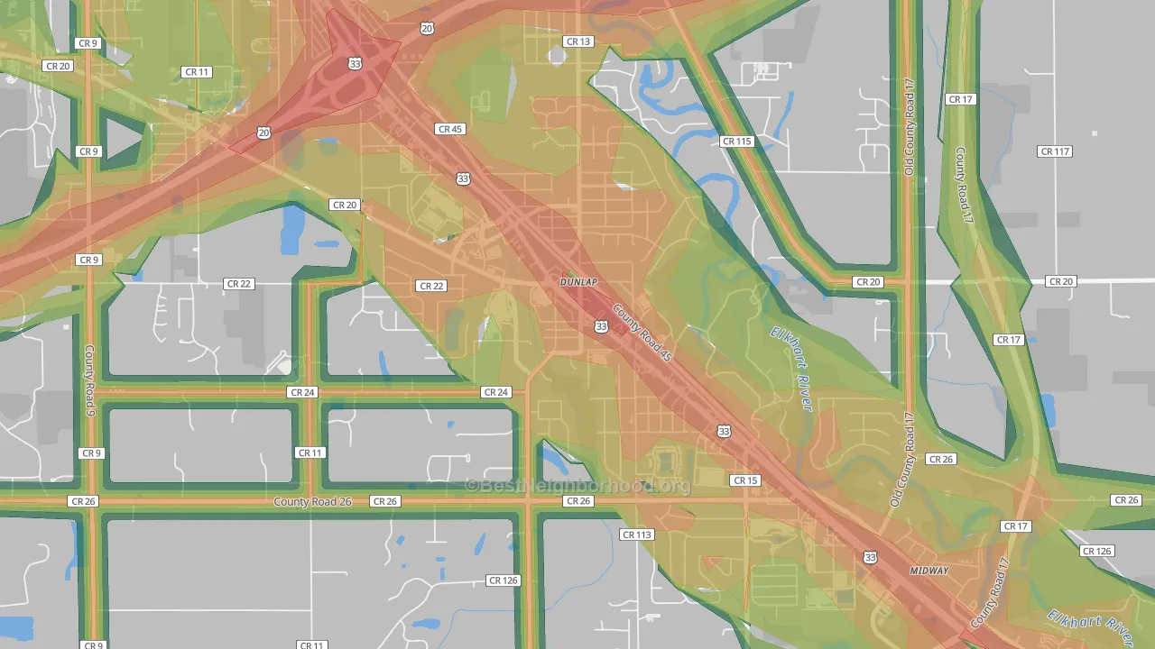 Dunlap, IN Map of Noise Levels in Dunlap